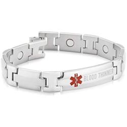 linnalove Strong Male Medical Alert Bracelets for Men and Women Stainless Steel Mangetic id Bracelets