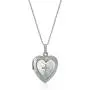 Amazon Collection Sterling Silver Heart and Mother-of-Pearl Heart and Cross Locket Necklace, 18