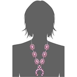 Vintage Squash Blossom Metal Statement Necklace/w Earrings Pink Version No.786P