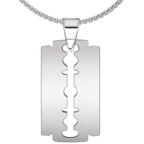Xusamss Punk Jewelry Stainless Steel Razor Blade Tag Pendant Necklace,24'' Box Chain