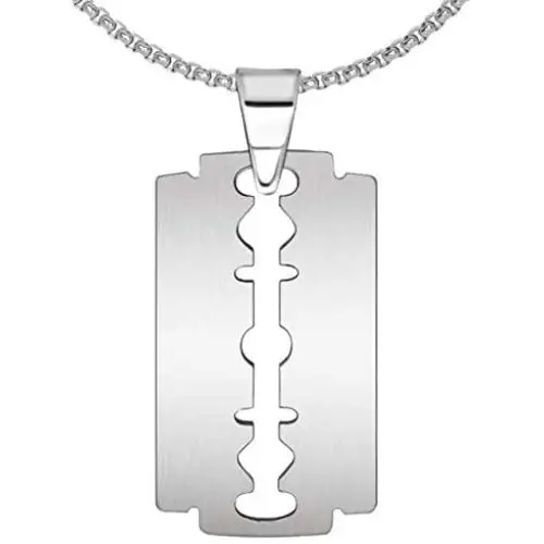 Xusamss Punk Jewelry Stainless Steel Razor Blade Tag Pendant Necklace,24'' Box Chain Xusamss Punk Jewelry Stainless Steel Razor Blade Tag Pendant Necklace,24'' Box Chain