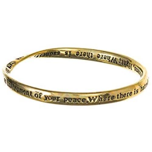 Jewelry Nexus St. Francis Prayer Engraved Twist Bangle Inspirational Bracelet with Prayer Card