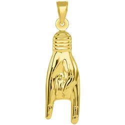14k Yellow Gold Hand Charm Mano Cornuto Good Luck Sign Pendant (35mm x 10mm)