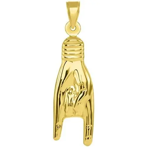 14k Yellow Gold Hand Charm Mano Cornuto Good Luck Sign Pendant (35mm x 10mm) 14k Yellow Gold Hand Charm Mano Cornuto Good Luck Sign Pendant (35mm x 10mm)