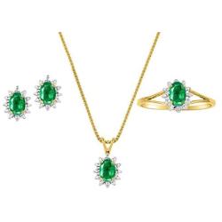 RYLOS Ladies Ring, Earring & Necklace Matching Set with Oval Shape Gemstone & Genuine Sparkling Diamonds in 14K Yellow Gold Plated Silver .925-6X4MM Color Stone 18'' Chain Birhtstone Jewelry