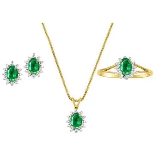 RYLOS Ladies Ring, Earring & Necklace Matching Set with Oval Shape Gemstone & Genuine Sparkling Diamonds in 14K Yellow Gold Plated Silver .925-6X4MM Color Stone 18'' Chain Birhtstone Jewelry