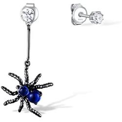 Santuzza Sterling Silver Sapphire Color Spider Drop Earrings Round Blue Spinel CZ Stones