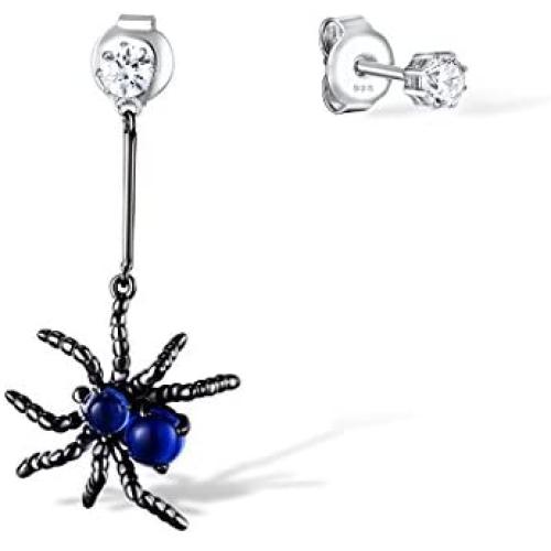 Santuzza Sterling Silver Sapphire Color Spider Drop Earrings Round Blue Spinel CZ Stones