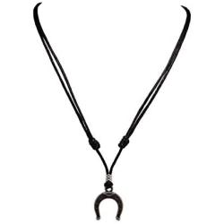 Horseshoe Pendant on Adjustable Black Rope Cord Necklace (Old Silver)