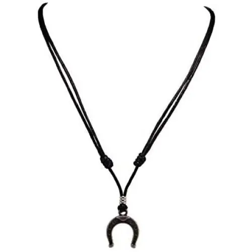 Horseshoe Pendant on Adjustable Black Rope Cord Necklace (Old Silver) Horseshoe Pendant on Adjustable Black Rope Cord Necklace (Old Silver)