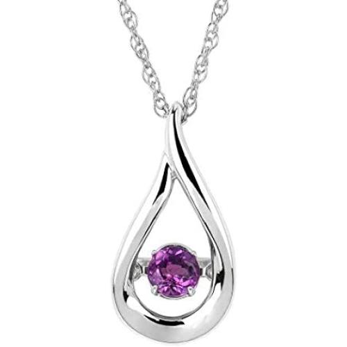 Brilliance in Motion 925 Sterling Silver Dancing Birthstone Teardrop Pendant Necklace, 18''