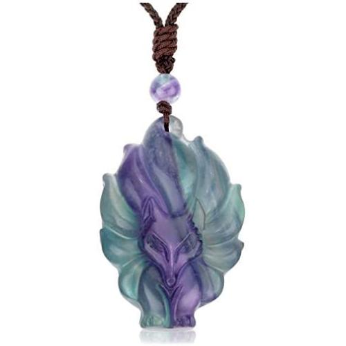 Jovivi Natural Rose Quartz/Ice Obsidian Fox Necklace Healing Crystal Gemstone Necklaces Pendant Protection Amulet Charm