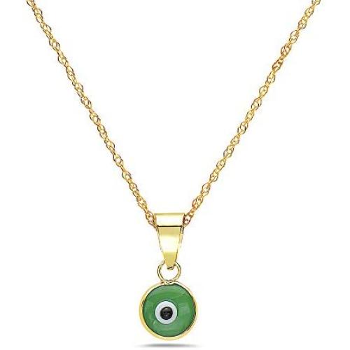 Pori Jewelers 14K Solid Gold Evil Eye Pendant Necklace - With 0.75mm 14K Chain - 16''