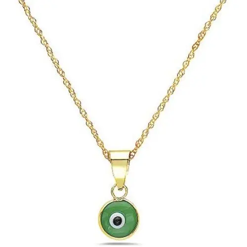 Pori Jewelers 14K Solid Gold Evil Eye Pendant Necklace - With 0.75mm 14K Chain - 16'' Pori Jewelers 14K Solid Gold Evil Eye Pendant Necklace - With 0.75mm 14K Chain - 16''