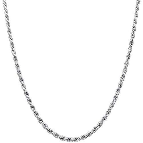 Savlano 925 Sterling Silver 2mm Solid Italian Rope Diamond Cut Twist Link Chain Necklace with Gift Box for Men & Women - Made in Italy