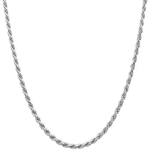 Savlano 925 Sterling Silver 2mm Solid Italian Rope Diamond Cut Twist Link Chain Necklace with Gift Box for Men & Women - Made in Italy Savlano 925 Sterling Silver 2mm Solid Italian Rope Diamond Cut Twist Link Chain Necklace with Gift Box for Men & Women - Made in Italy