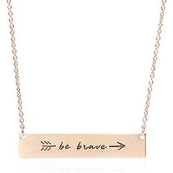 RIAH FASHION Inspirational Positive Message Pendant Simple Bar Necklace - Engraved Lettering Plate Delicate Chain Be Brave, Follow Your Heart, Love, Dream Valentines