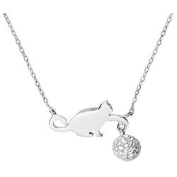 Cute Cat Necklace Crystal Ball Pendant Choker Necklace for Women Teens Girls S925 Sterling Silver Small Polished CZ Diamond Cluster Charm Chain 18'' Hypoallergenic Lovely Jewelry