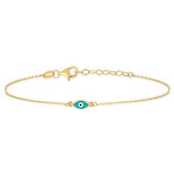 GELIN 14k Solid Gold Teardrop Evil Eye Bangle Bracelet | Evil Eye Jewelry for Women