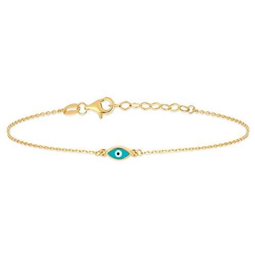 GELIN 14k Solid Gold Teardrop Evil Eye Bangle Bracelet | Evil Eye Jewelry for Women