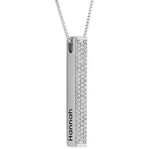 MyNameNecklace Personalized Vertical 3D Bar Necklace with Cubic Zircon-Custom Made Mother Day Jewelry Gift MyNameNecklace Personalized Vertical 3D Bar Necklace with Cubic Zircon-Custom Made Mother Day Jewelry Gift