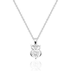 HUAYUAN 18K Gold or Platinum Plated Owl Necklace, Lovely Animal Pendant with Cubic Zircon Necklace Jewelry Gift for Women Girls for Owl Lover(16 inch+2 Inch Extender Chain)
