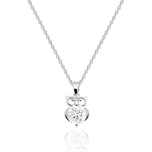 HUAYUAN 18K Gold or Platinum Plated Owl Necklace, Lovely Animal Pendant with Cubic Zircon Necklace Jewelry Gift for Women Girls for Owl Lover(16 inch+2 Inch Extender Chain)