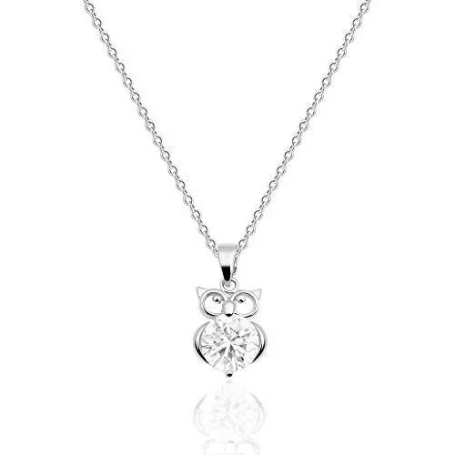 HUAYUAN 18K Gold or Platinum Plated Owl Necklace, Lovely Animal Pendant with Cubic Zircon Necklace Jewelry Gift for Women Girls for Owl Lover(16 inch+2 Inch Extender Chain)