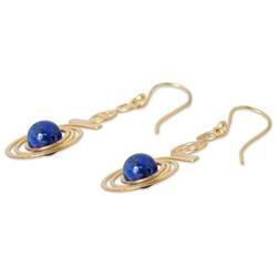 NOVICA Hand Crafted Lapis Lazuli and Yellow Gold Plated Brass Earrings, Follow the Dream