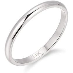 HAFEEZ CENTER 2mm Classic Plain Dome Wedding Band (14K White Gold, 6.5)