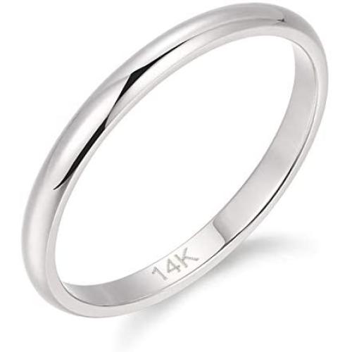 HAFEEZ CENTER 2mm Classic Plain Dome Wedding Band (14K White Gold, 6.5)