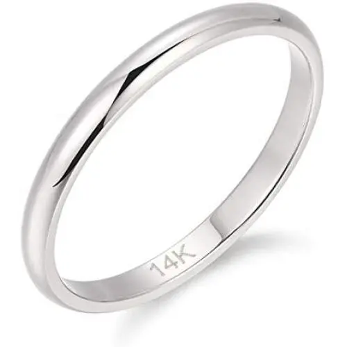 HAFEEZ CENTER 2mm Classic Plain Dome Wedding Band (14K White Gold, 6.5)