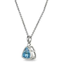Sterling Silver Genuine or Synthetic Gemstone 8mm Trillion Bezel-Set Dainty Pendant Necklace