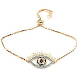 LESLIE BOULES 18K Gold Plated Evil Eye Bracelet for Women Adjustable Chain
