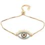 LESLIE BOULES 18K Gold Plated Evil Eye Bracelet for Women Adjustable Chain