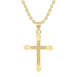 SEMBILAN Cross Cubic Zirconia Necklace 14K Gold Plated Copper Cross Pendant Necklace Copper Chain Jewelry for Women Ladies Teens Girls (Gold Cross Crystal-4)