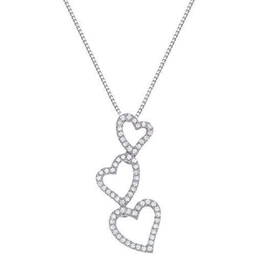 1/5 ct Diamond Triple Heart Pendant Necklace in 14K White Gold