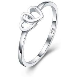 LGSY 925 Sterling Silver Double Heart Rings for Women Infinity Love Promise Thin Rings for Jewelry Gift