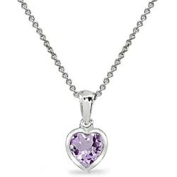 Sterling Silver Genuine or Synthetic Gemstone 7mm Heart Bezel-Set Pendant Necklace