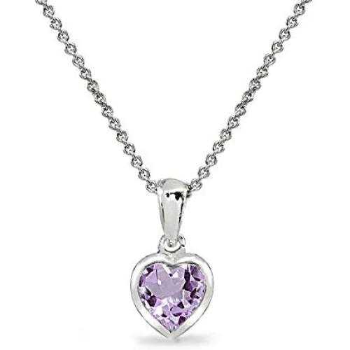 Sterling Silver Genuine or Synthetic Gemstone 7mm Heart Bezel-Set Pendant Necklace