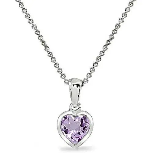 Sterling Silver Genuine or Synthetic Gemstone 7mm Heart Bezel-Set Pendant Necklace Sterling Silver Genuine or Synthetic Gemstone 7mm Heart Bezel-Set Pendant Necklace