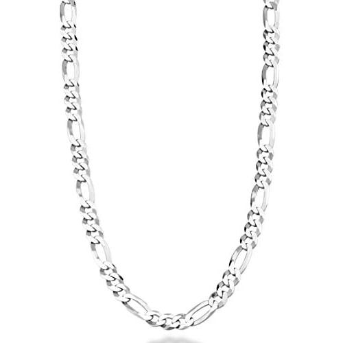 Miabella Solid 925 Sterling Silver Italian 5mm Diamond-Cut Figaro Link Chain Necklace for Women Men, 16, 18, 20, 22, 24, 26, 30 Inch Made in Italy