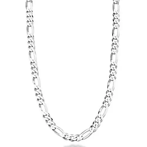 Miabella Solid 925 Sterling Silver Italian 5mm Diamond-Cut Figaro Link Chain Necklace for Women Men, 16, 18, 20, 22, 24, 26, 30 Inch Made in Italy Miabella Solid 925 Sterling Silver Italian 5mm Diamond-Cut Figaro Link Chain Necklace for Women Men, 16, 18, 20, 22, 24, 26, 30 Inch Made in Italy