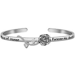 HOLLP Maid of Honor Gift Today My Maid of Honor Forever My Best Friend Cuff Bracelet with Rose Flower Wedding Jewelry Maid of Honor Proposal Gift