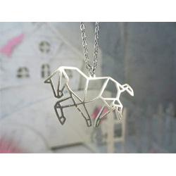 La Menagerie Horse Silver Origami Jewelry & Silver Geometric Necklace – 925 Sterling Plated Silver Necklace & Horse Necklaces for Women – Horse Necklace for Girls & Origami Necklace