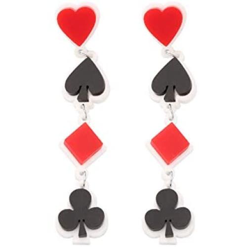 Playing Cards Suit Dangle Poker Blackjack Heart Spade Club Casino Dangle Drop Earrings