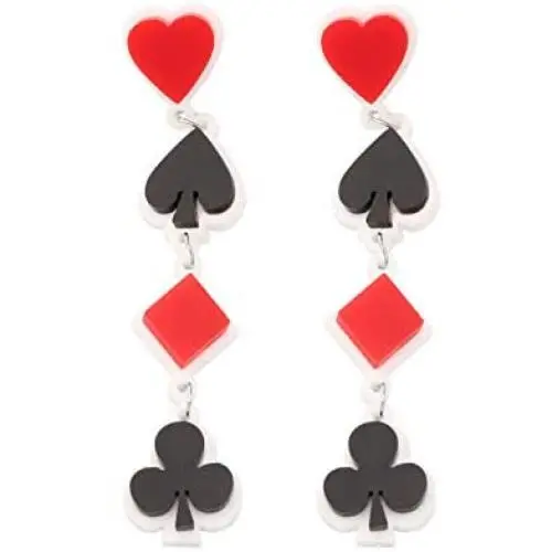 Playing Cards Suit Dangle Poker Blackjack Heart Spade Club Casino Dangle Drop Earrings
