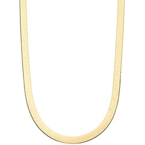 Miabella 18K Gold Plated Sterling Silver Italian Solid 7mm Flat Herringbone Chain Necklace for Women Men 16, 18, 20 Inch 925 Made in Italy