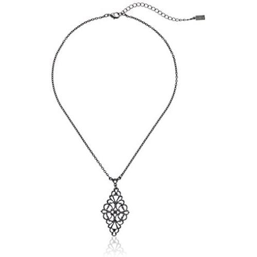 1928 Jewelry Black-Tone Filigree Adjustable Pendant Necklace, 16''