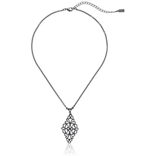 1928 Jewelry Black-Tone Filigree Adjustable Pendant Necklace, 16'' 1928 Jewelry Black-Tone Filigree Adjustable Pendant Necklace, 16''
